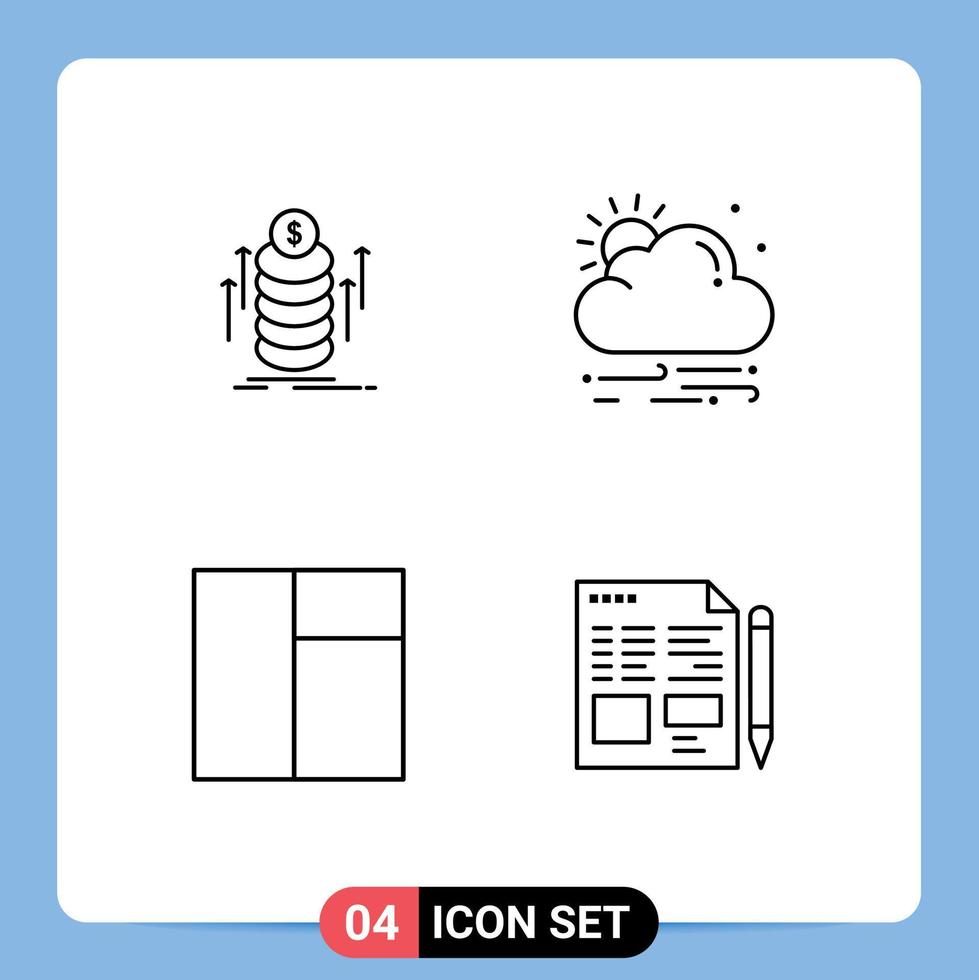 Set of 4 Modern UI Icons Symbols Signs for money file coins weather pencil Editable Vector Design Elements