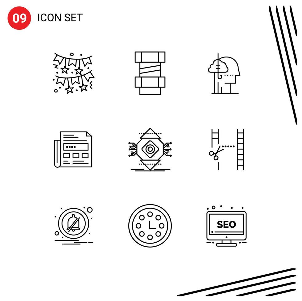 Modern Set of 9 Outlines and symbols such as computing headline addiction paper newspaper Editable Vector Design Elements