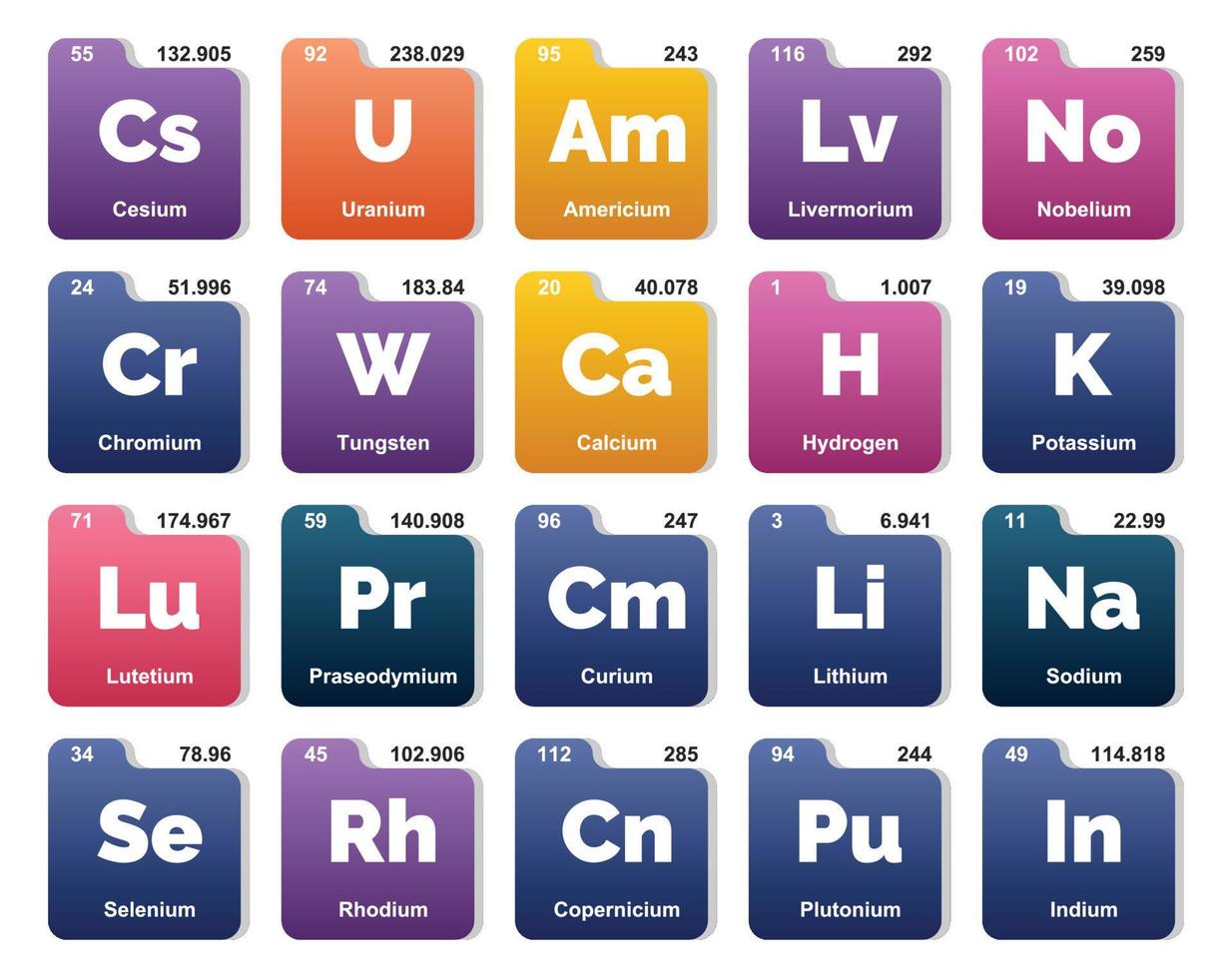 20 Preiodic table of the elements Icon Pack Design vector