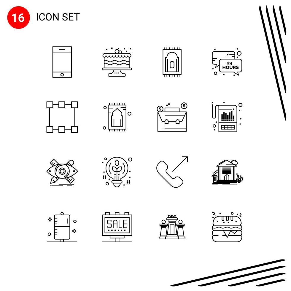 16 iconos creativos, signos y símbolos modernos de puntos de alfombra, ruta de oración, actualización de noticias, elementos de diseño vectorial editables vector