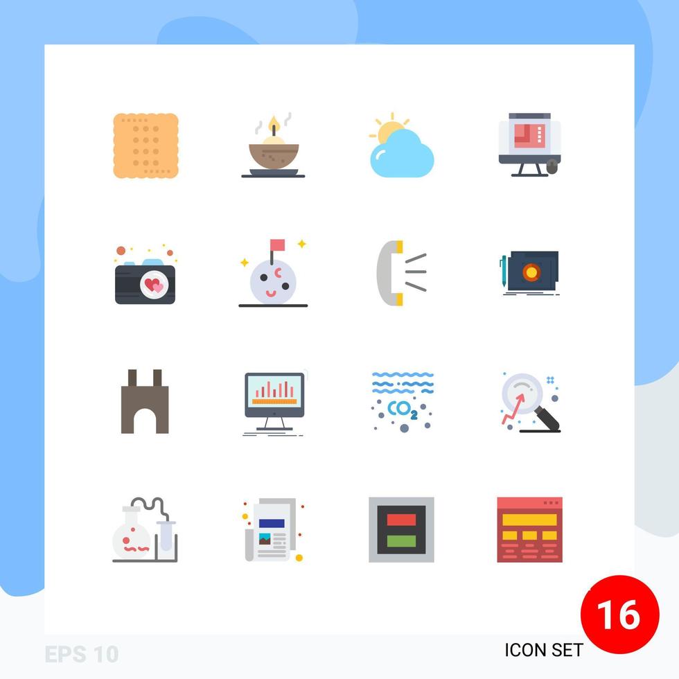 16 Thematic Vector Flat Colors and Editable Symbols of photo web layout cloud web graphics css design Editable Pack of Creative Vector Design Elements