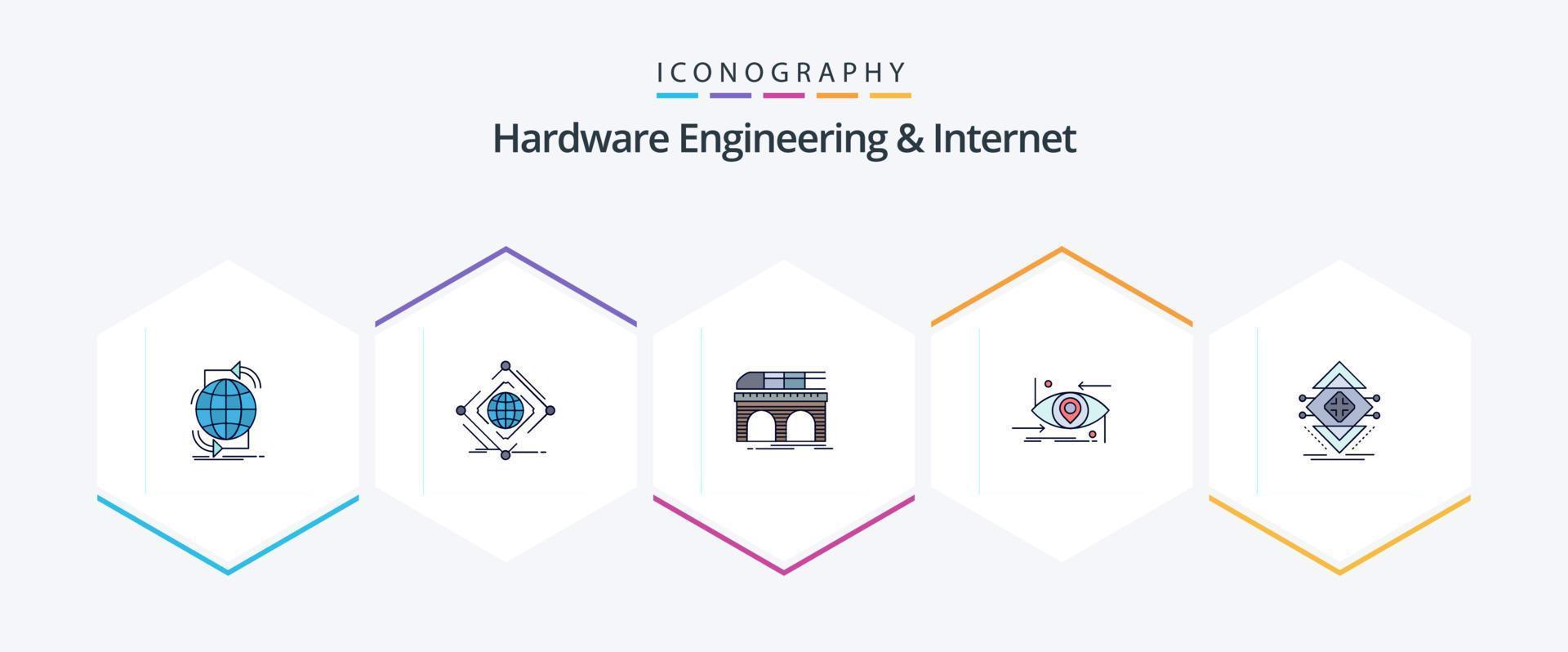 Hardware Engineering And Internet 25 FilledLine icon pack including gen. advanced. net. transport. railway vector
