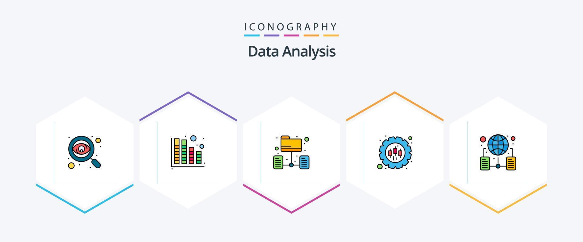 Data Analysis 25 FilledLine icon pack including management. data. technology. management. server vector