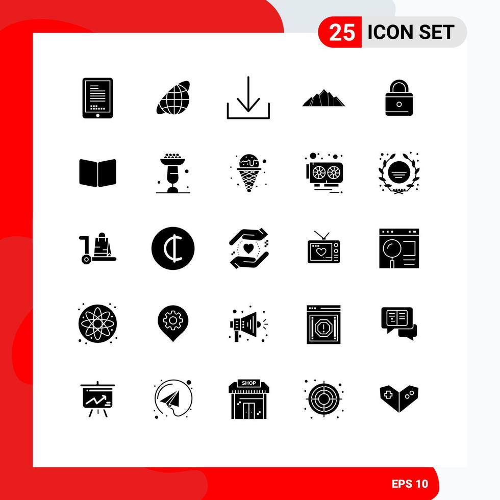 Modern Set of 25 Solid Glyphs and symbols such as security education arrow scene nature Editable Vector Design Elements
