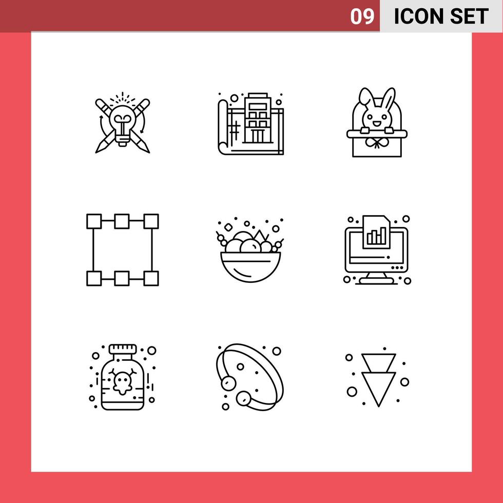 Mobile Interface Outline Set of 9 Pictograms of summer rectangle print points holiday Editable Vector Design Elements