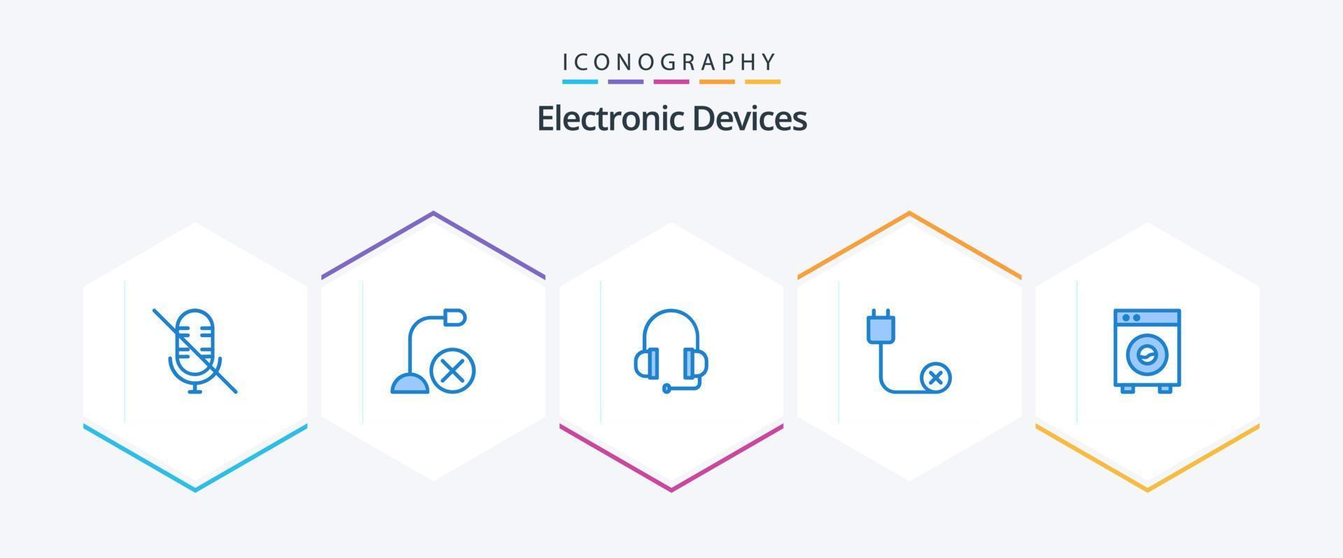 paquete de iconos azules de 25 dispositivos que incluye big. hardware. auriculares. desconectado. cable vector