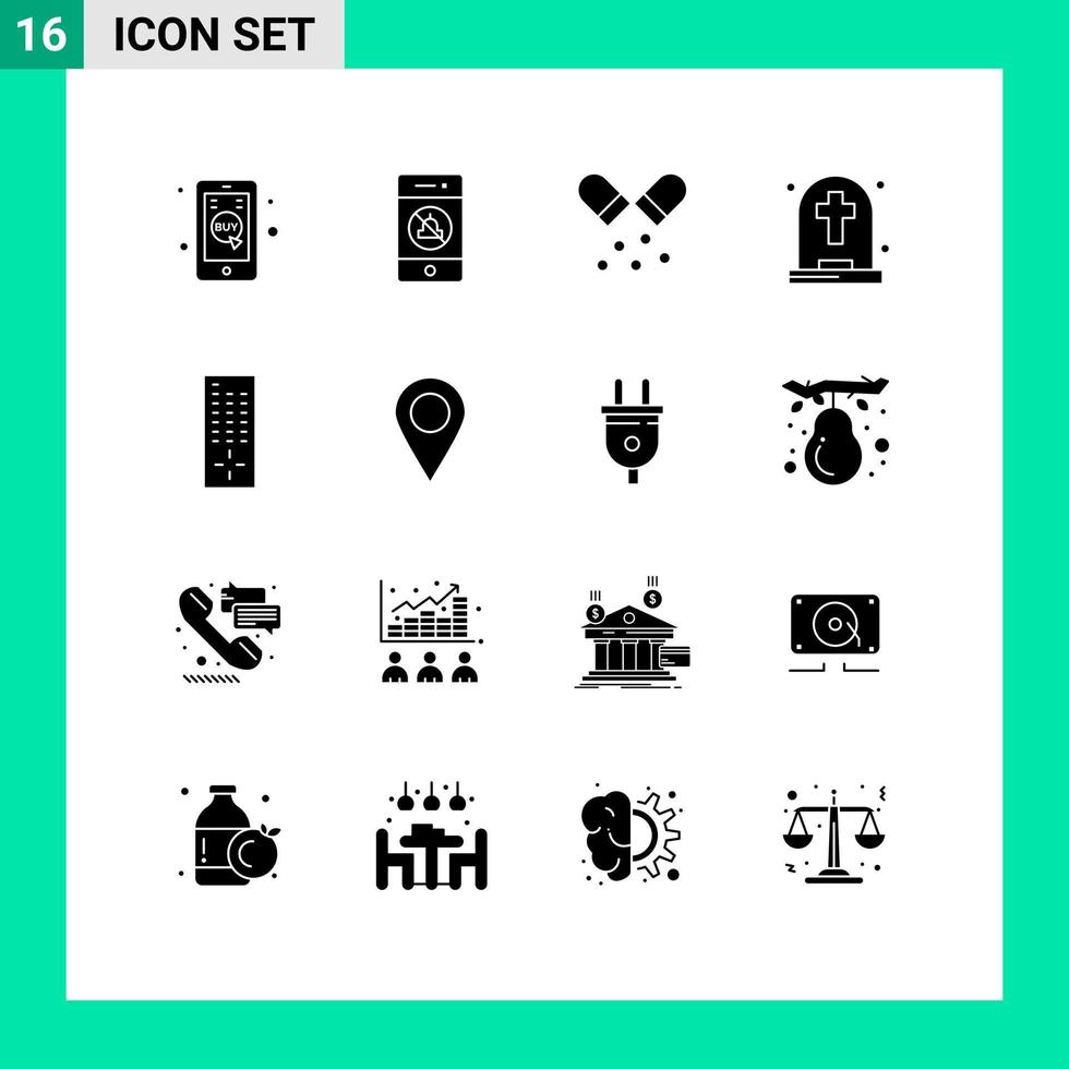 Universal Icon Symbols Group of 16 Modern Solid Glyphs of remote tombstone capsule halloween dead Editable Vector Design Elements