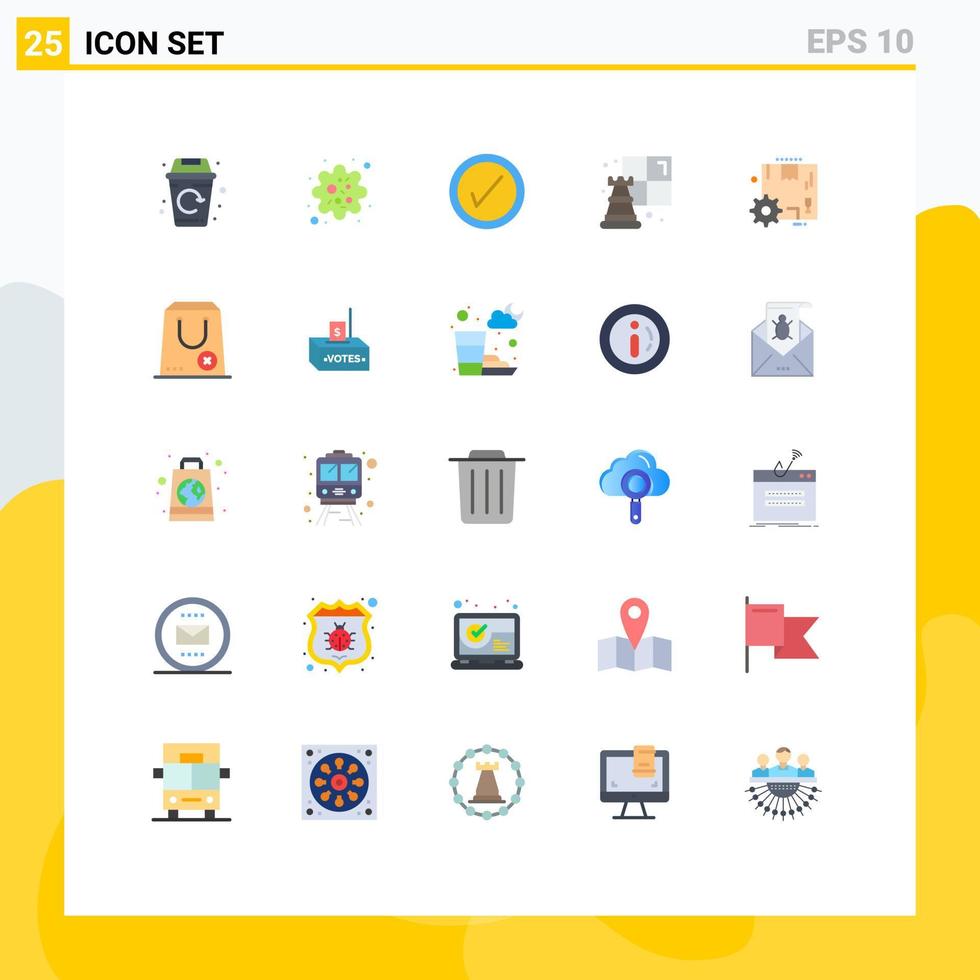 25 iconos creativos, signos y símbolos modernos de configuración de ajustes, casilla de verificación, juego, elementos de diseño vectorial editables vector