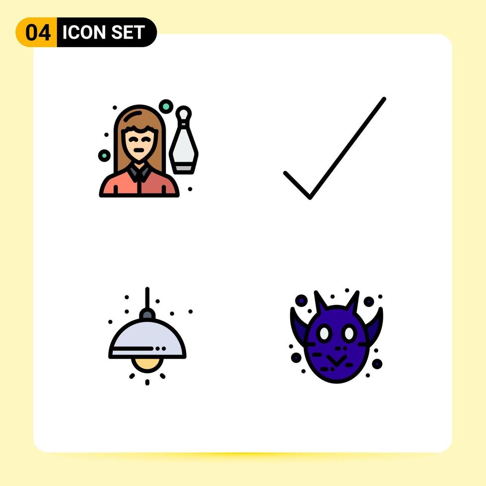 Universal Icon Symbols Group of 4 Modern Filledline Flat Colors of bowling living leisure complete light Editable Vector Design Elements