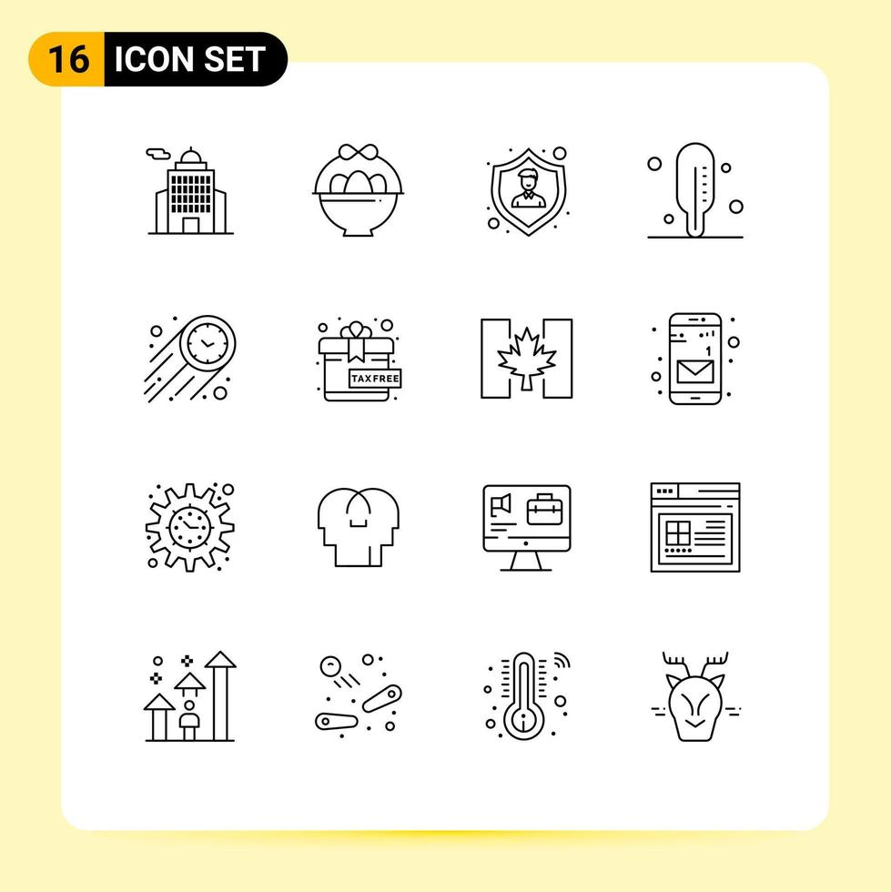 16 User Interface Outline Pack of modern Signs and Symbols of free stopwatch protection speed thermometer Editable Vector Design Elements