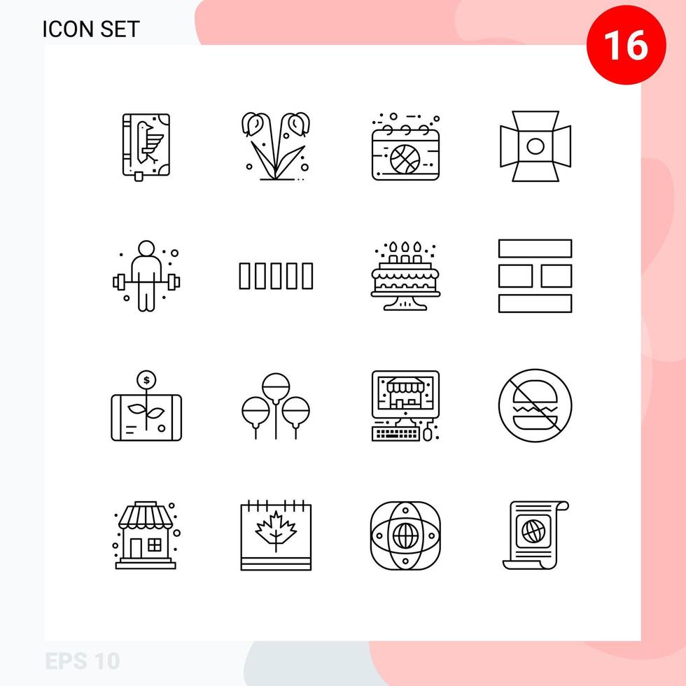 16 Universal Outline Signs Symbols of studio photo spring light match Editable Vector Design Elements