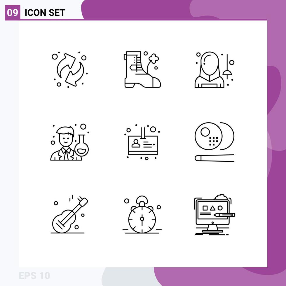 Mobile Interface Outline Set of 9 Pictograms of person employee fencing scientist avatar Editable Vector Design Elements