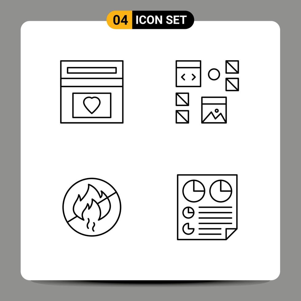 4 símbolos de signos de línea universales de la boda de programación de fondos no desarrollan elementos de diseño vectorial editables vector