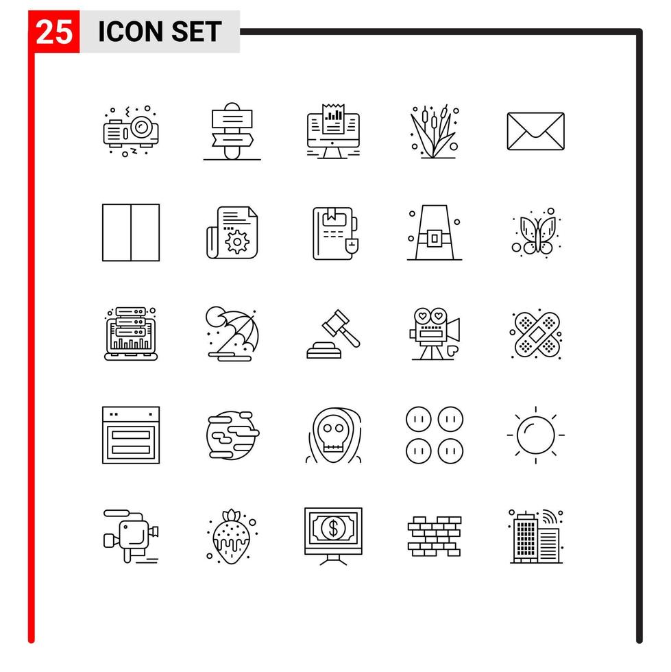 Set of 25 Modern UI Icons Symbols Signs for message maize laptop farming crop Editable Vector Design Elements