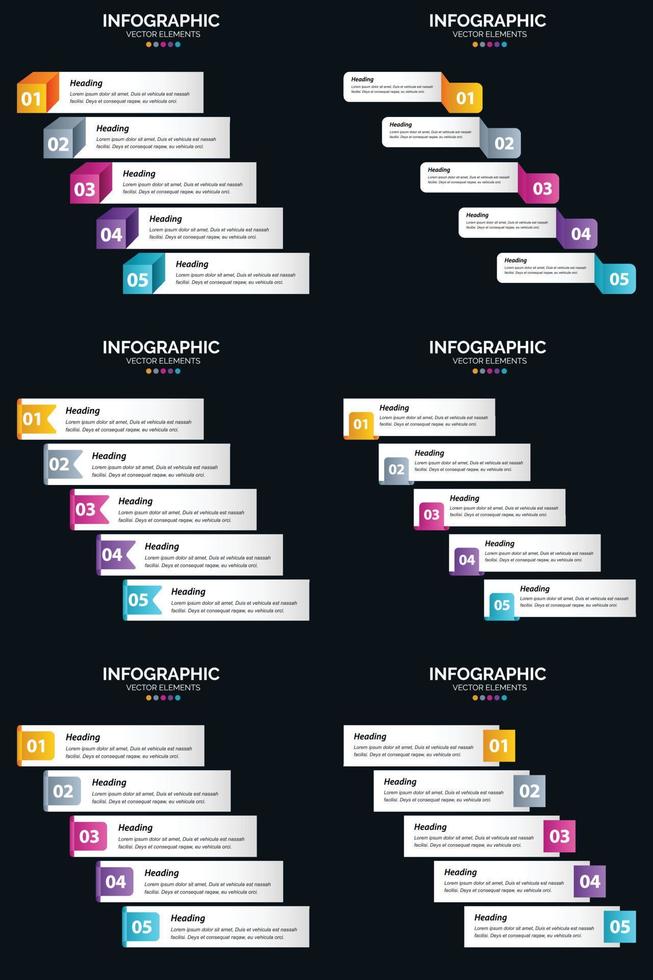 Vector 6 Infographics Pack Presentation slide template 5 Steps cycle diagrams and timelines