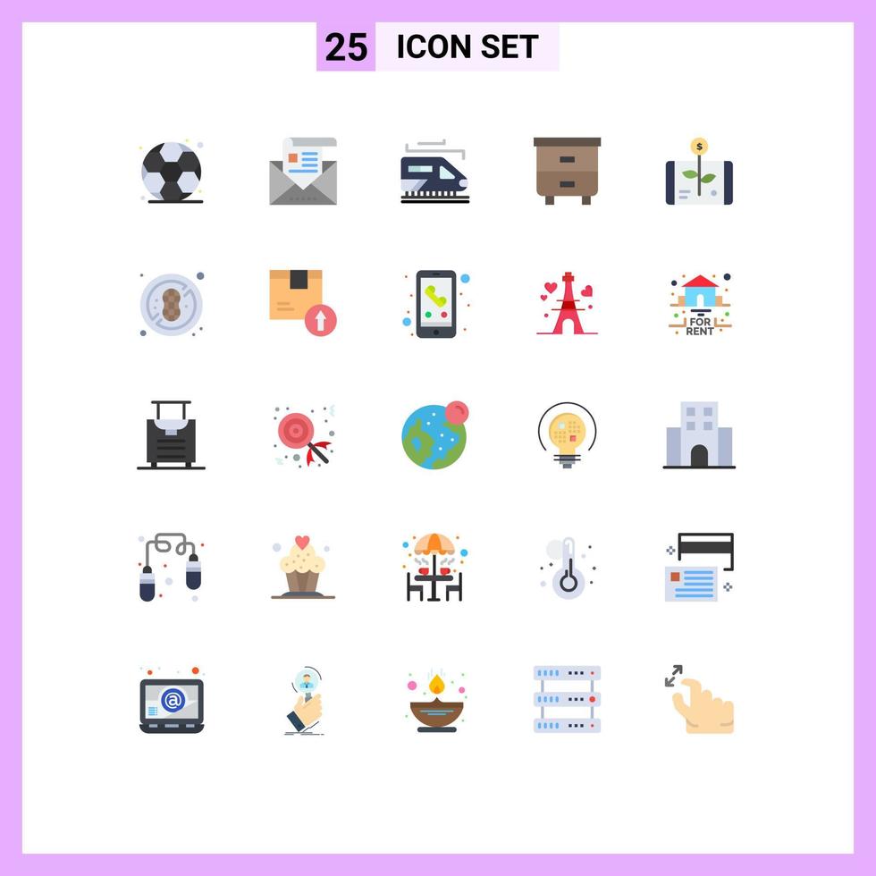 conjunto moderno de 25 colores planos y símbolos como elementos de diseño de vectores editables del cajón interior del tren de negocios de inversión