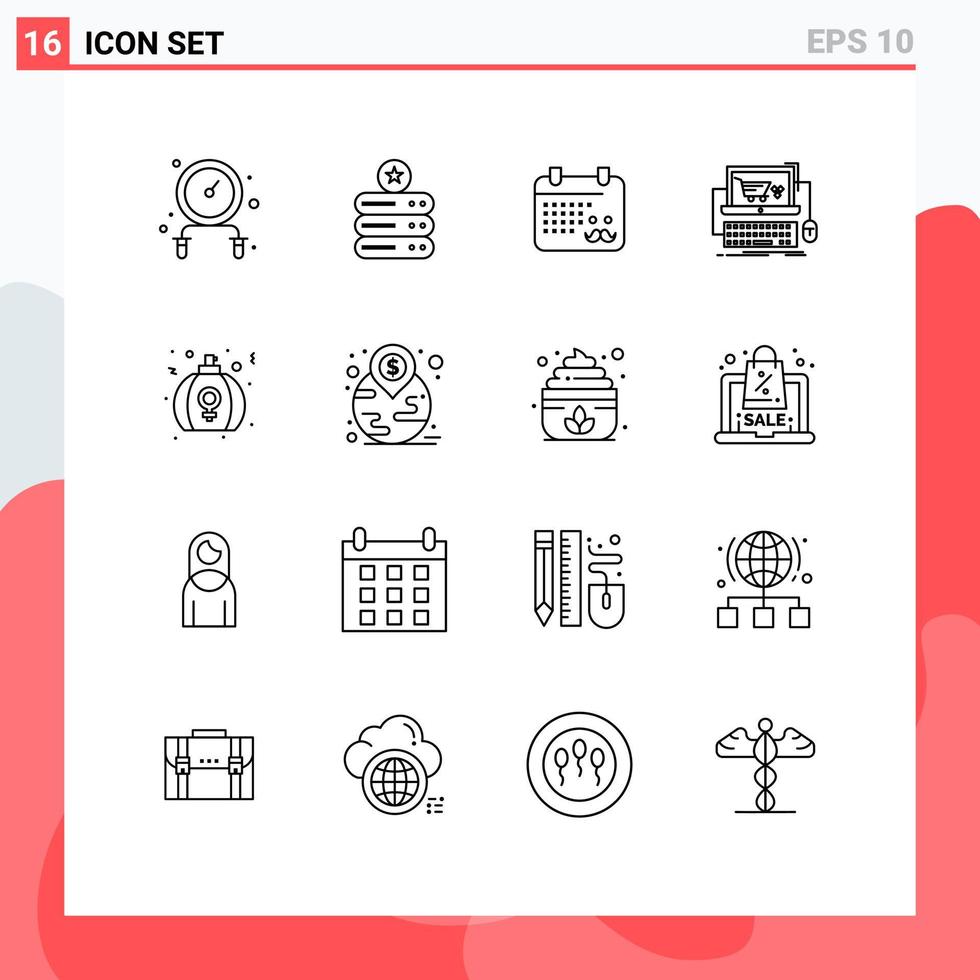 Mobile Interface Outline Set of 16 Pictograms of gift game dad store online Editable Vector Design Elements