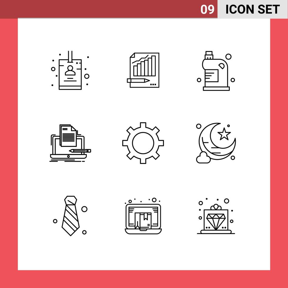Group of 9 Modern Outlines Set for computer coder graph household drain Editable Vector Design Elements