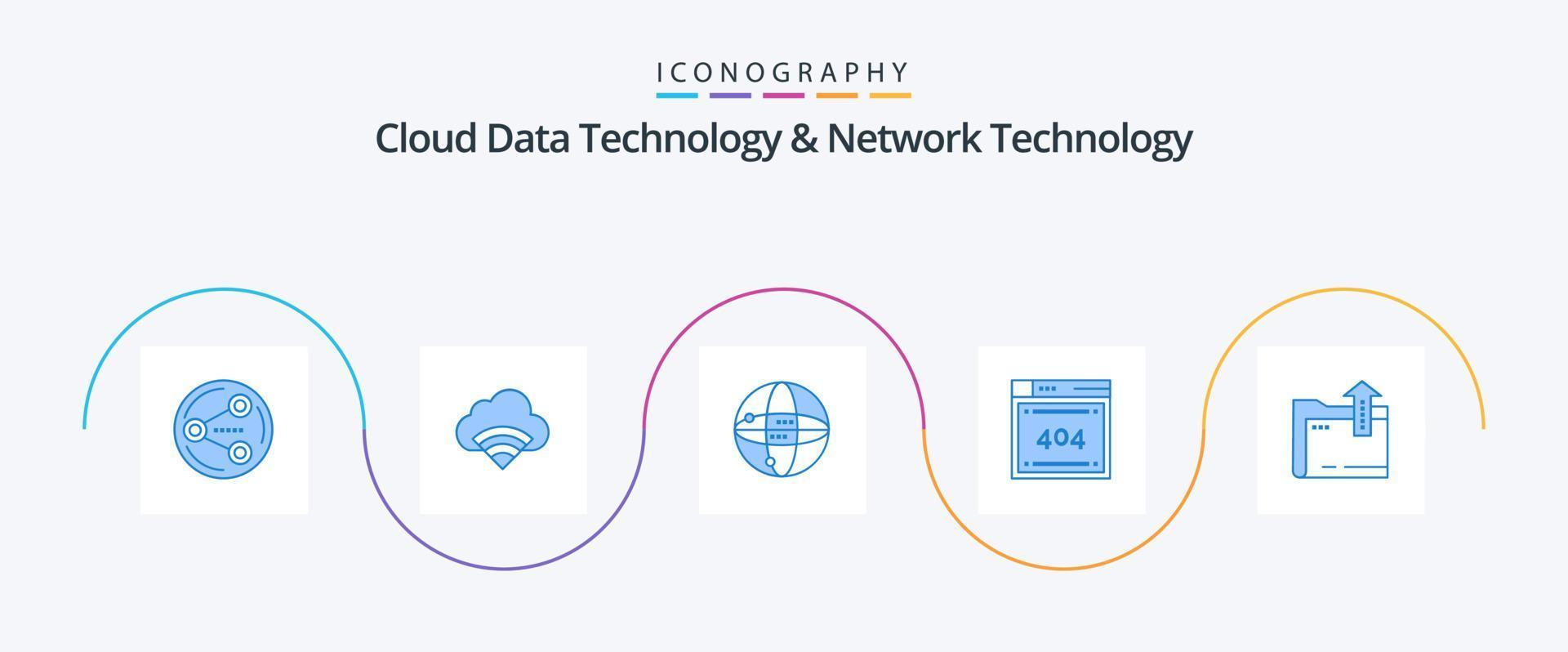 Cloud Data Technology And Network Technology Blue 5 Icon Pack Including dacoment. codiing. world . code. file vector