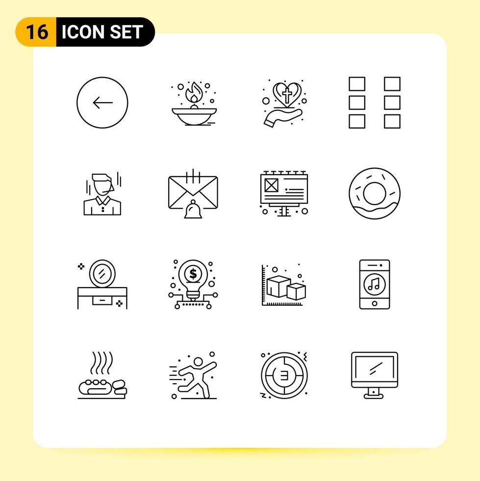 Universal Icon Symbols Group of 16 Modern Outlines of ux layout lamp cross celebration Editable Vector Design Elements