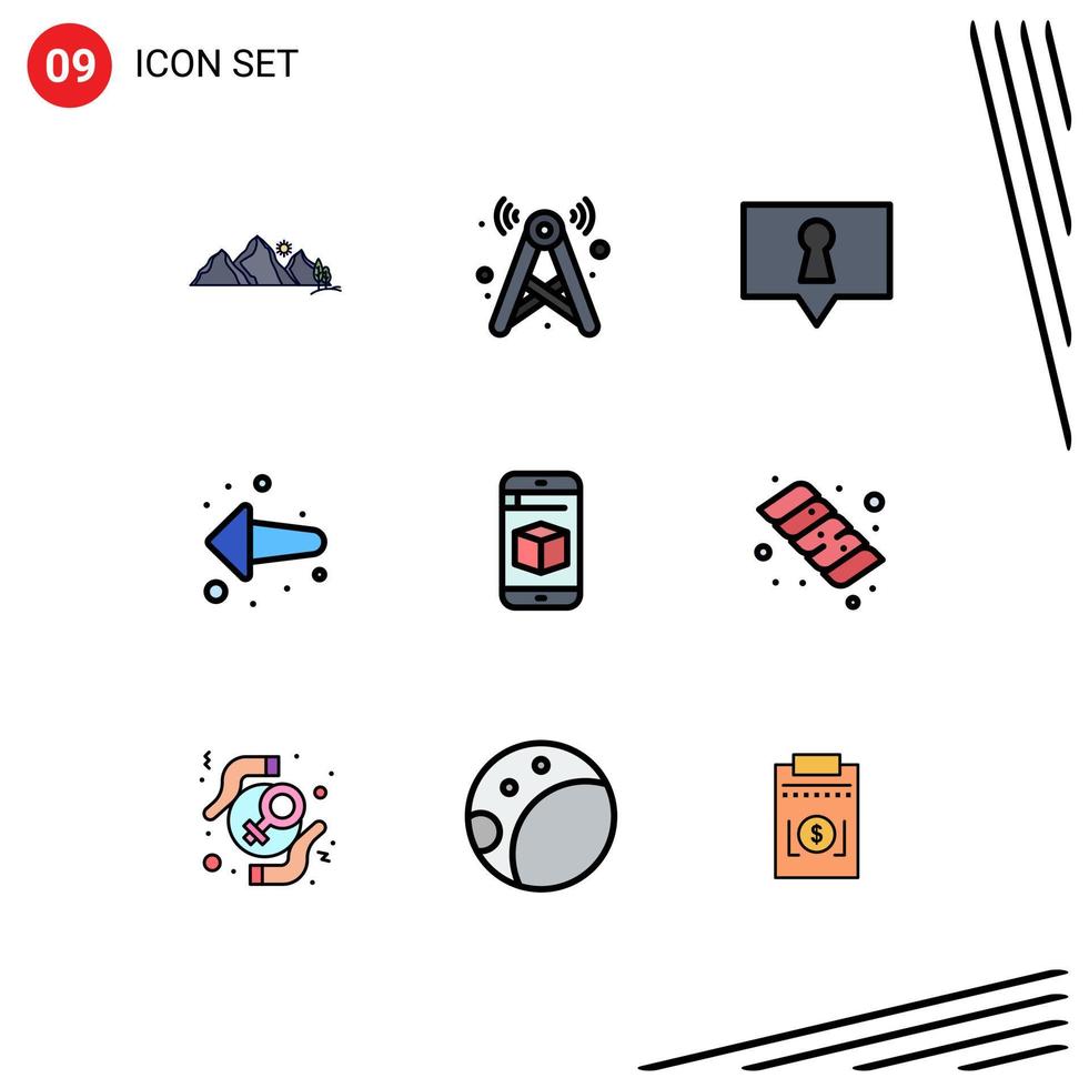 9 Universal Filledline Flat Colors Set for Web and Mobile Applications cell left network back secret Editable Vector Design Elements