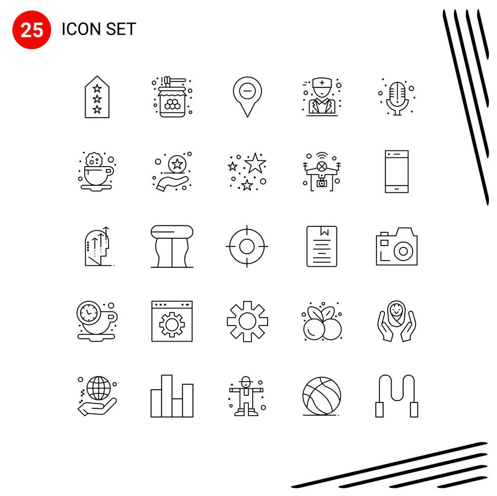 Modern Set of 25 Lines and symbols such as physician doctor jar minus navigation Editable Vector Design Elements