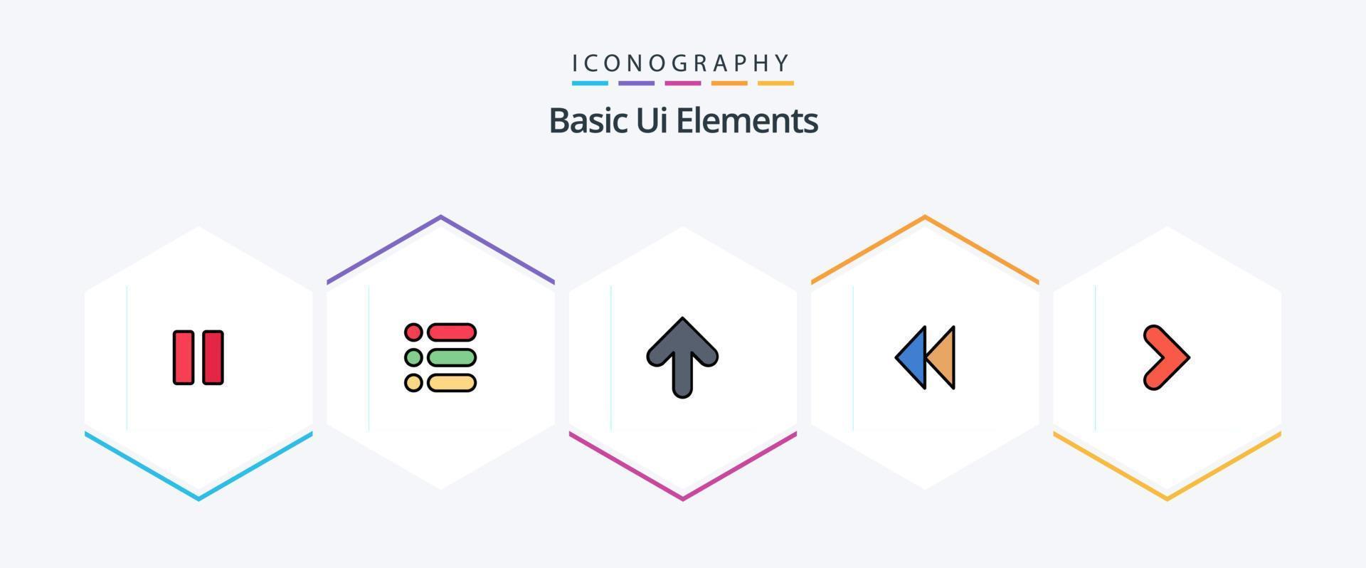 Basic Ui Elements 25 FilledLine icon pack including right. video. arrow. revind. control vector