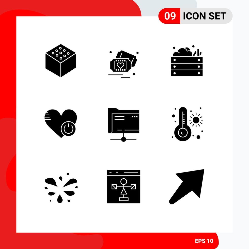 User Interface Pack of 9 Basic Solid Glyphs of data like garden heart off Editable Vector Design Elements