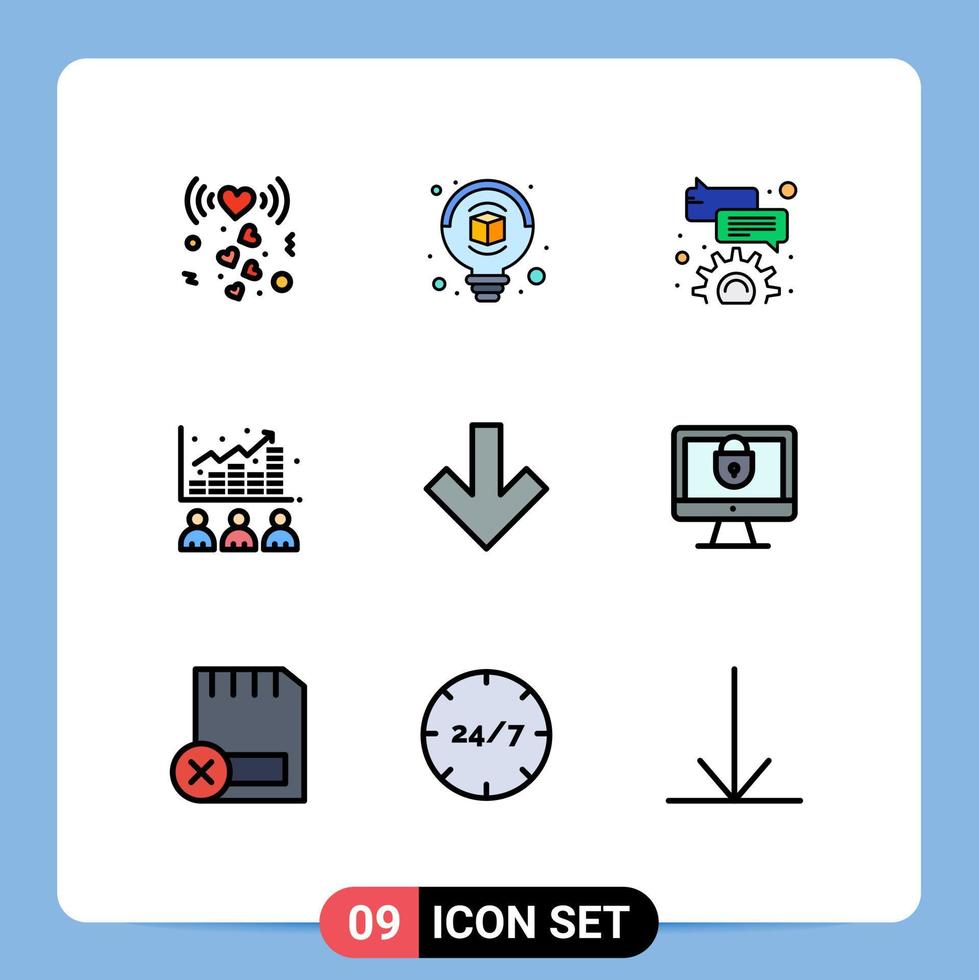 conjunto de 9 iconos de interfaz de usuario modernos signos de símbolos para elementos de diseño vectorial editables de índice bursátil de comentario de flecha hacia atrás vector