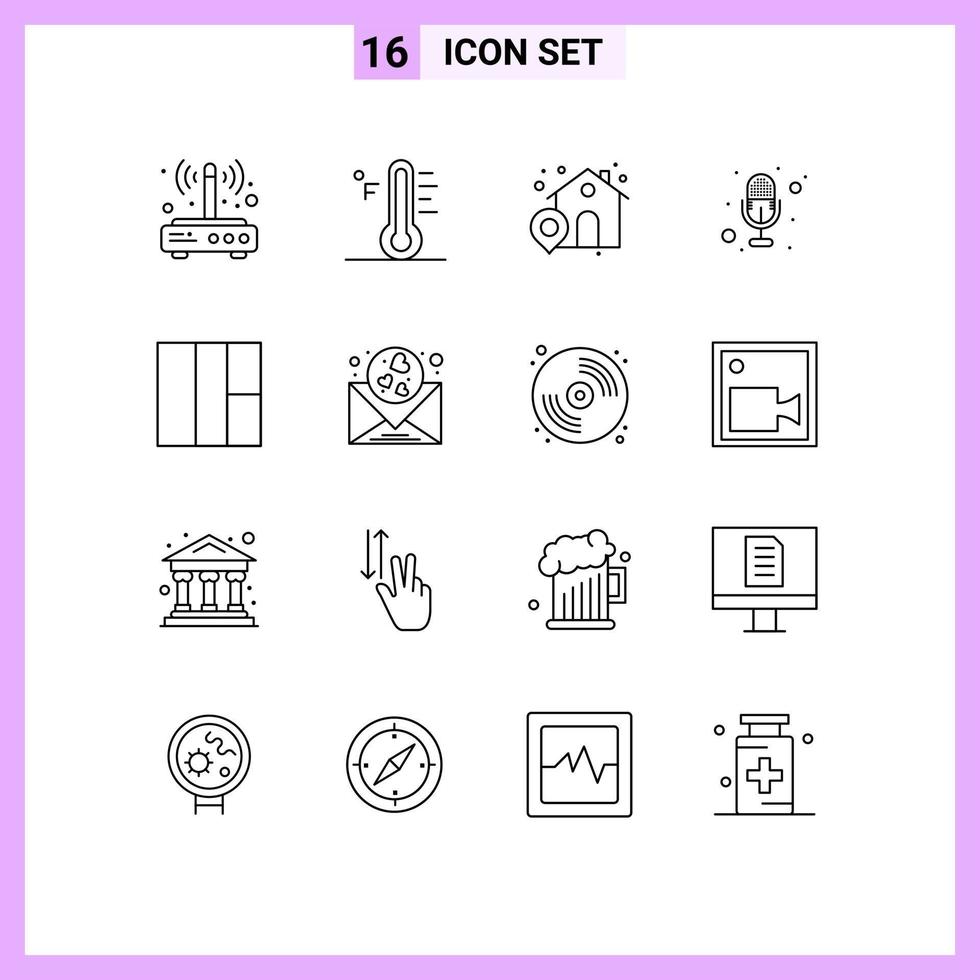 User Interface Pack of 16 Basic Outlines of wireframe voice sun recording location Editable Vector Design Elements
