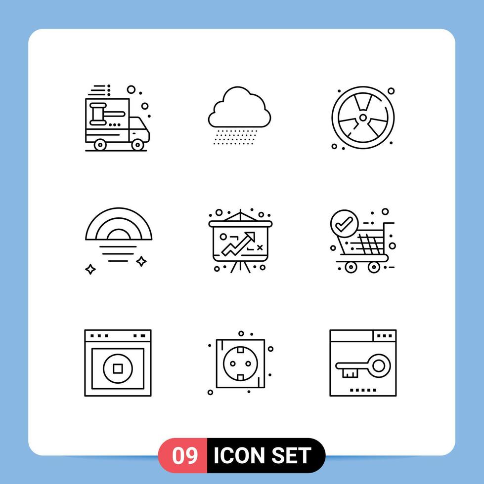 User Interface Pack of 9 Basic Outlines of weather rainy spring rainbow fireman Editable Vector Design Elements