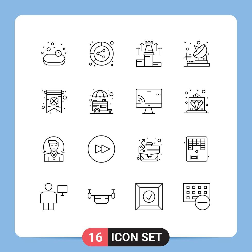 Modern Set of 16 Outlines Pictograph of clover transmitter strategy telecommunication arrow Editable Vector Design Elements
