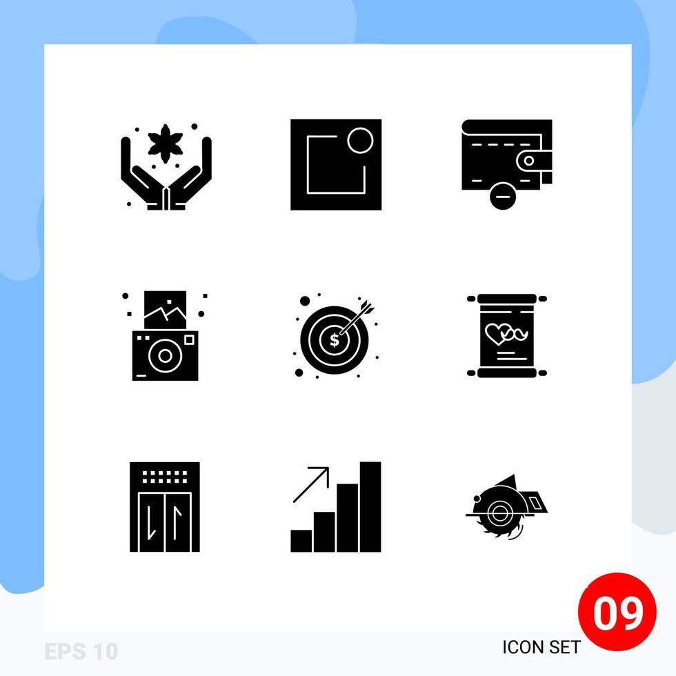 Set of 9 Modern UI Icons Symbols Signs for invitation finance wallet cash banking Editable Vector Design Elements