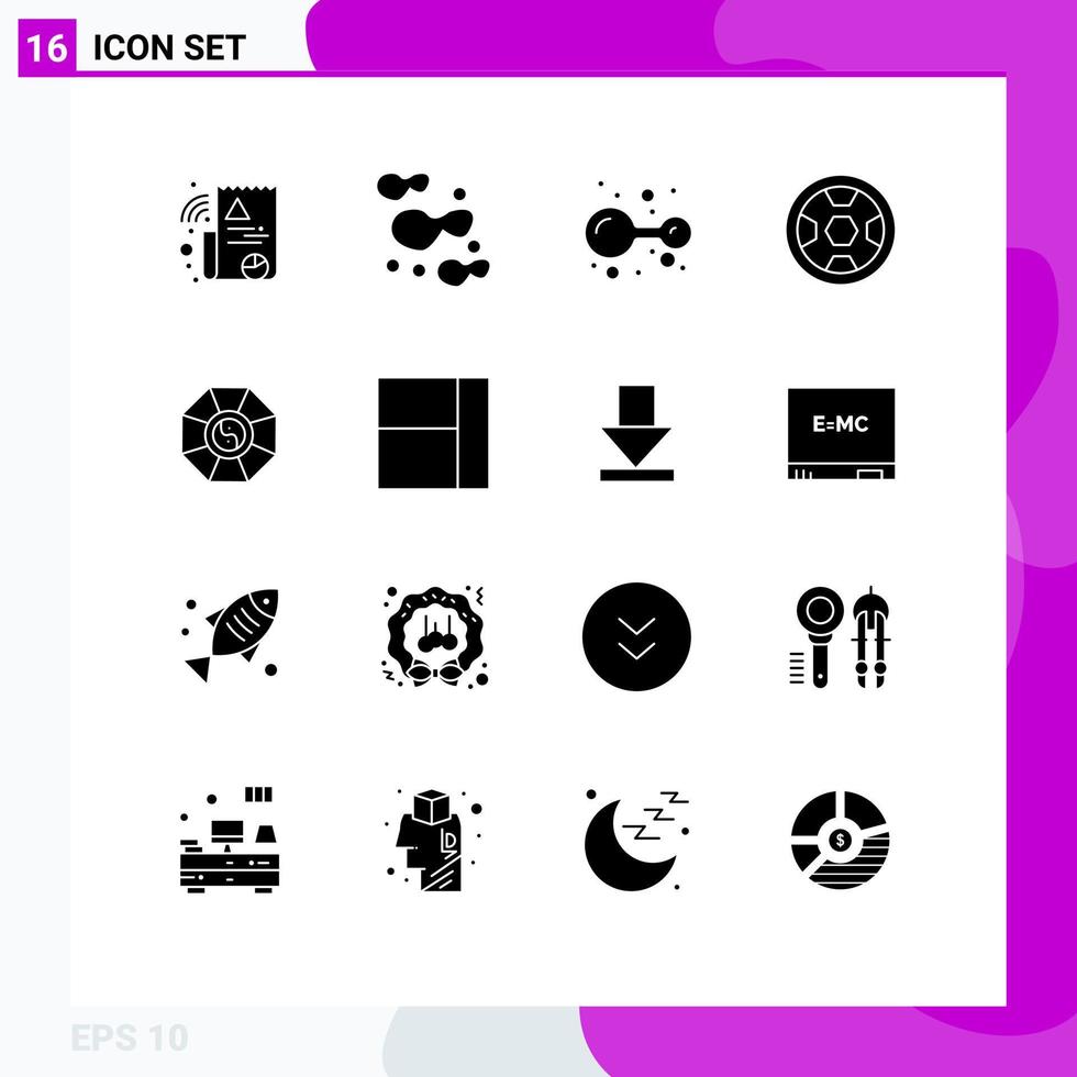 Set of 16 Modern UI Icons Symbols Signs for chinese feng shui molecule mirror football Editable Vector Design Elements