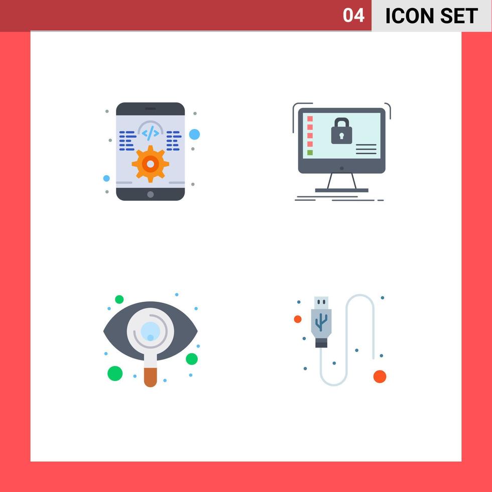 User Interface Pack of 4 Basic Flat Icons of app eye responsive safe seen Editable Vector Design Elements