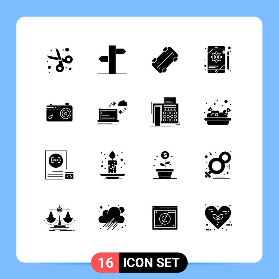 Pictogram Set of 16 Simple Solid Glyphs of image tablet signal gear app Editable Vector Design Elements
