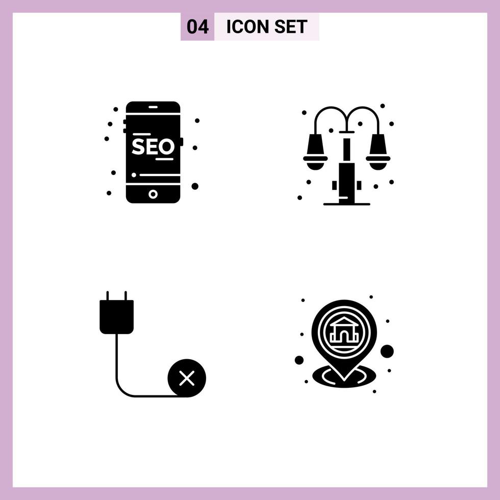 Group of Modern Solid Glyphs Set for mobile cord online light disconnected Editable Vector Design Elements
