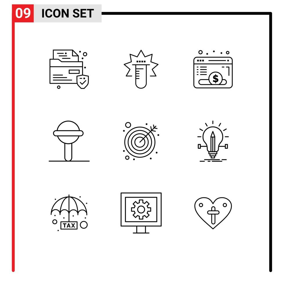 Set of 9 Modern UI Icons Symbols Signs for target arrow webpage toy rattle Editable Vector Design Elements