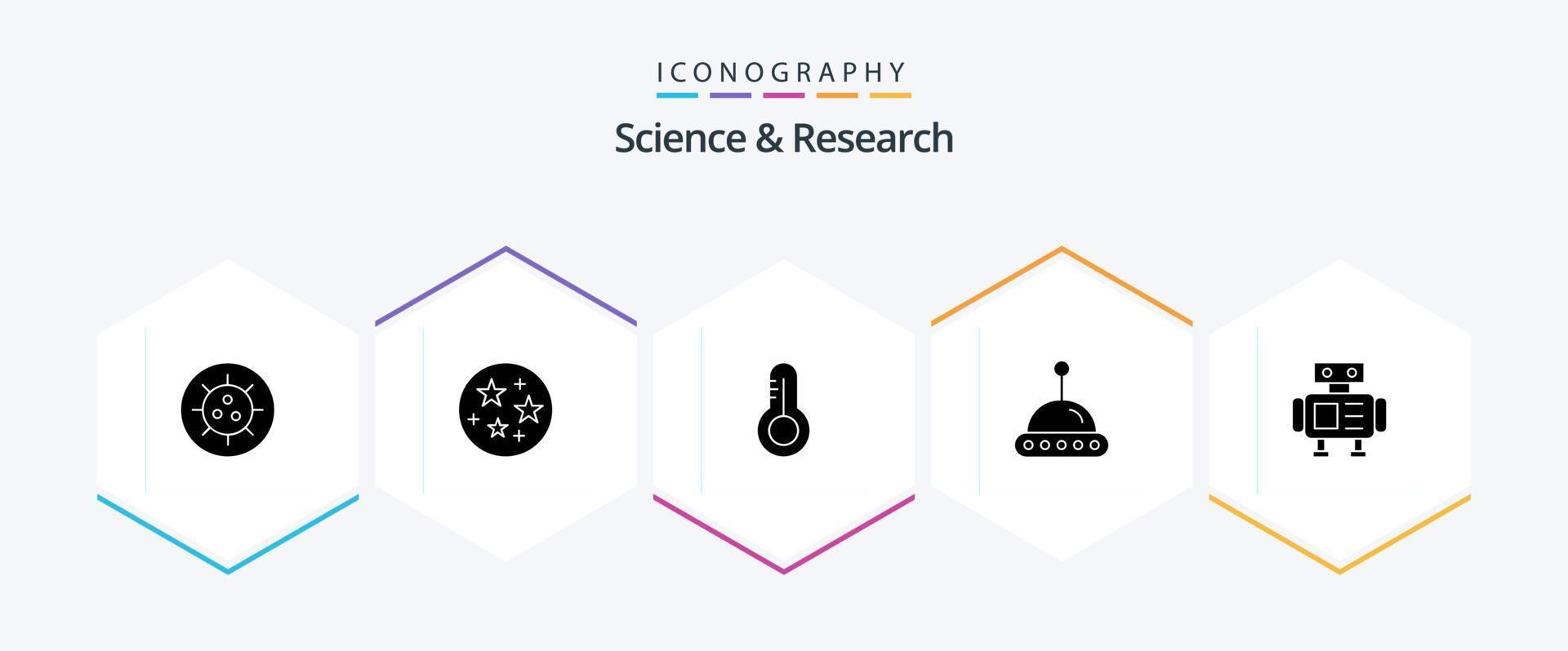 Science 25 Glyph icon pack including . . thermometer. toy. robot vector