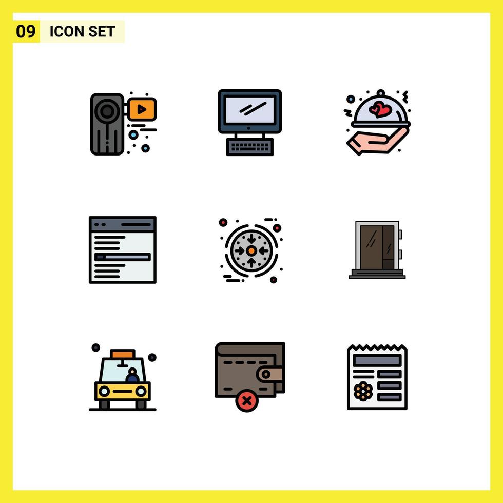 9 User Interface Filledline Flat Color Pack of modern Signs and Symbols of search engine imac communication valentine Editable Vector Design Elements