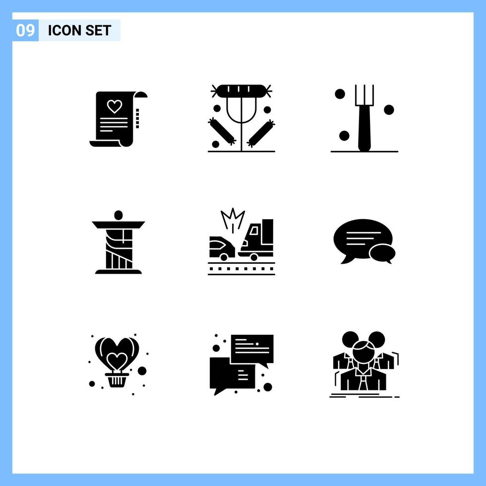 Stock Vector Icon Pack of 9 Line Signs and Symbols for accident monument food christ tableware Editable Vector Design Elements