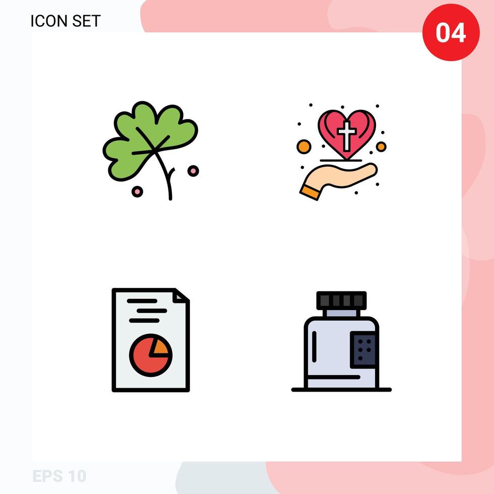 Filledline Flat Color Pack of 4 Universal Symbols of anemone analytics spring flower celebration report Editable Vector Design Elements