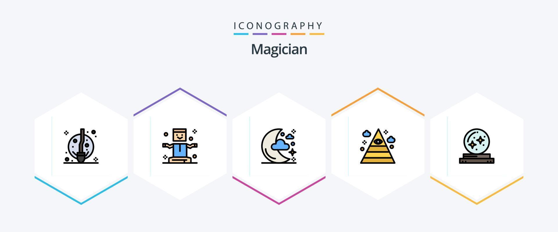 Magician 25 FilledLine icon pack including crystal. triangle. half. pyramid. eye vector