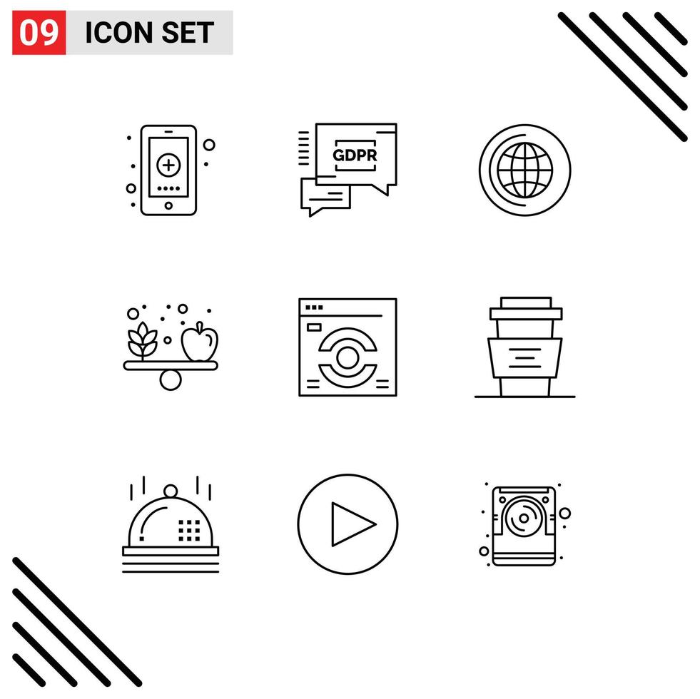 Outline Pack of 9 Universal Symbols of refresh web page education vegetable diet Editable Vector Design Elements