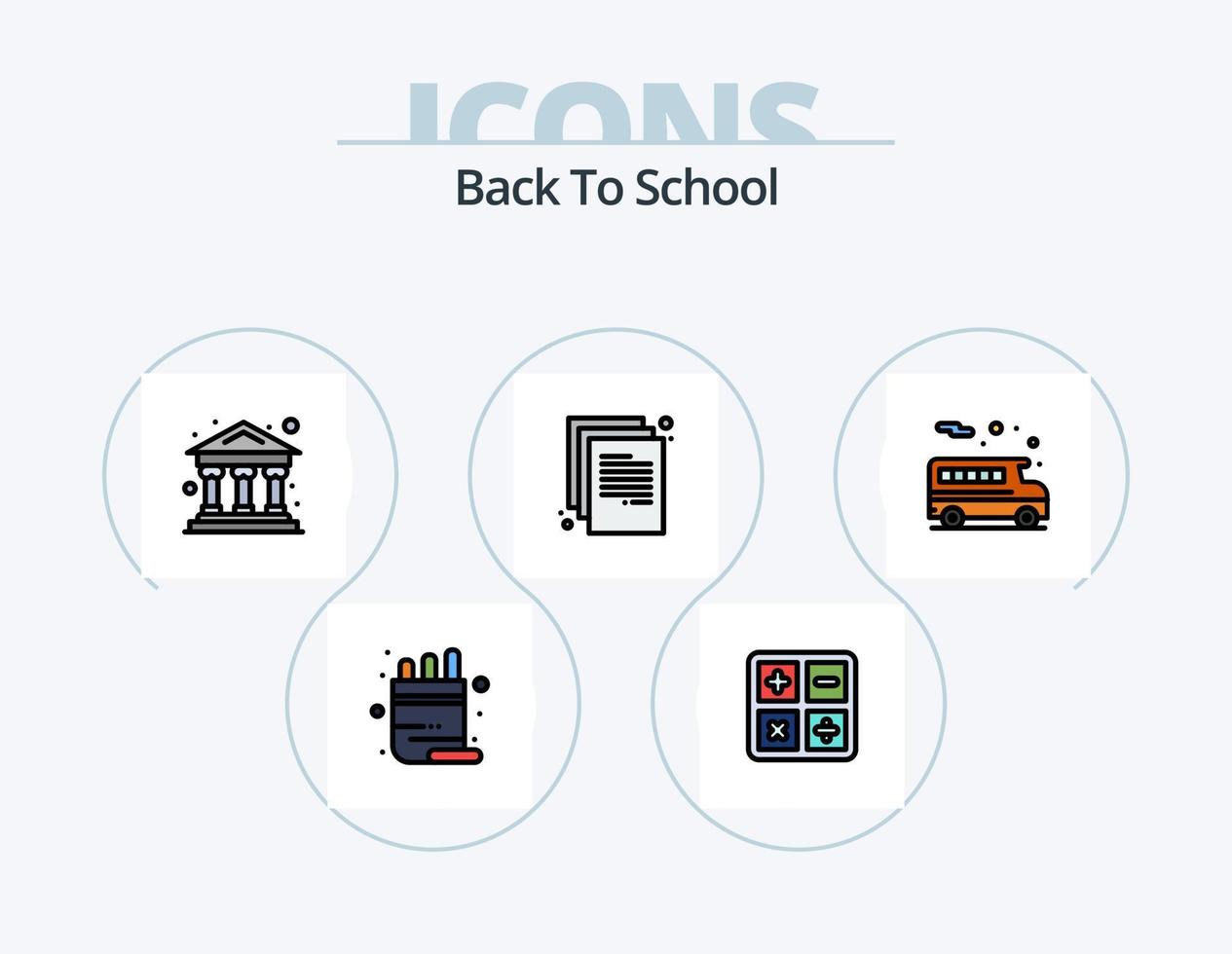 Back To School Line Filled Icon Pack 5 Icon Design. education. music. school. tennis. racket vector