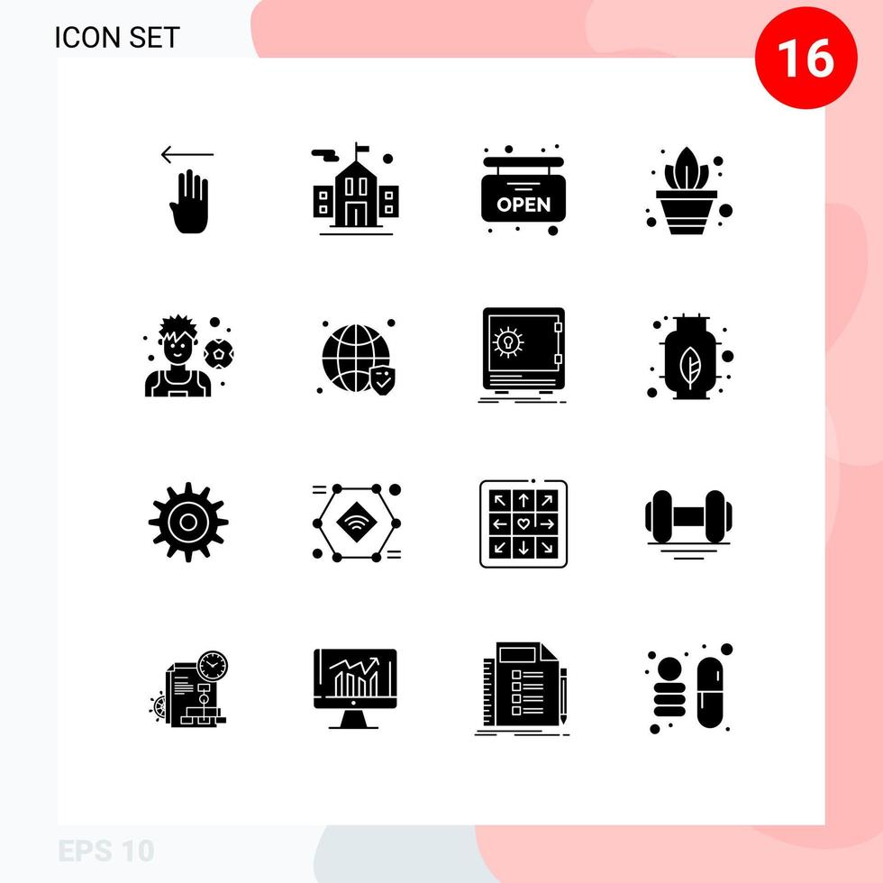 16 iconos creativos signos y símbolos modernos de fútbol seguro jugador abierto planta en maceta elementos de diseño vectorial editables vector