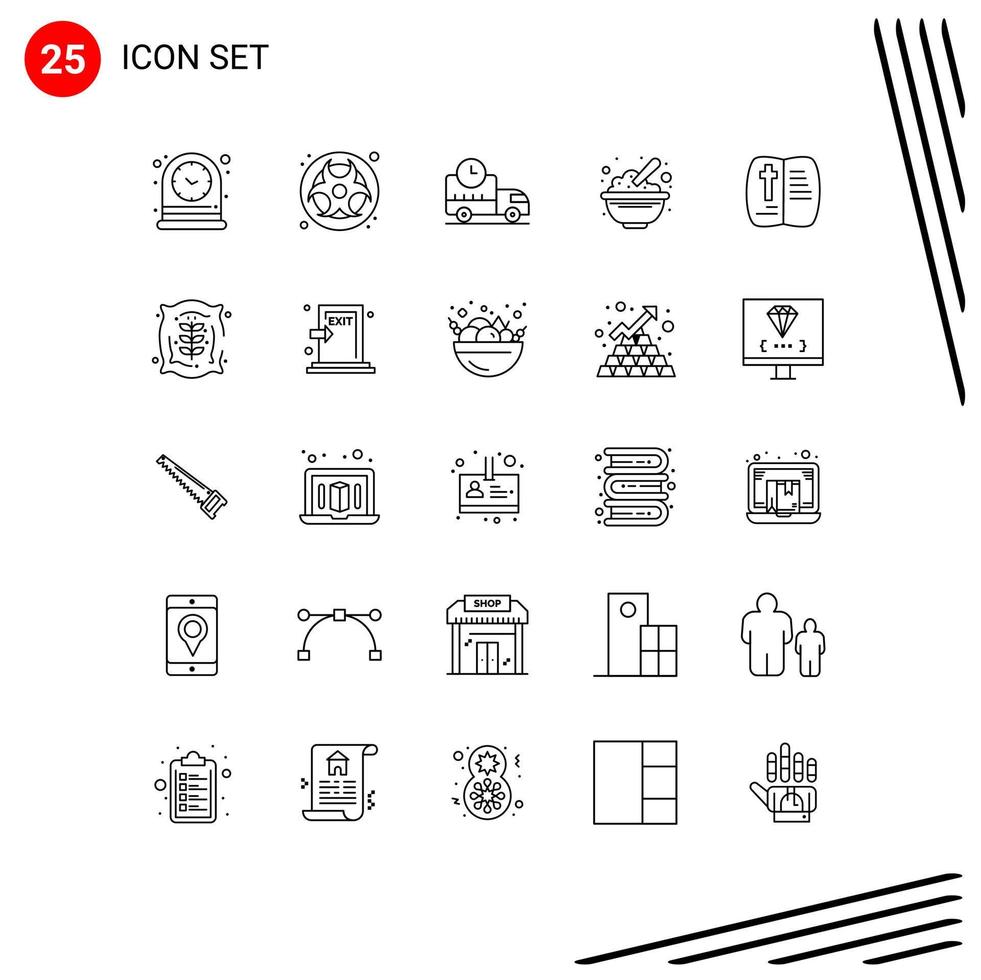 25 Universal Line Signs Symbols of book oats delivery food bowl Editable Vector Design Elements