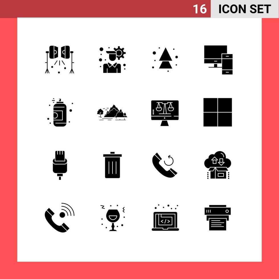Editable Vector Line Pack of 16 Simple Solid Glyphs of spray pc arrow mac computer Editable Vector Design Elements