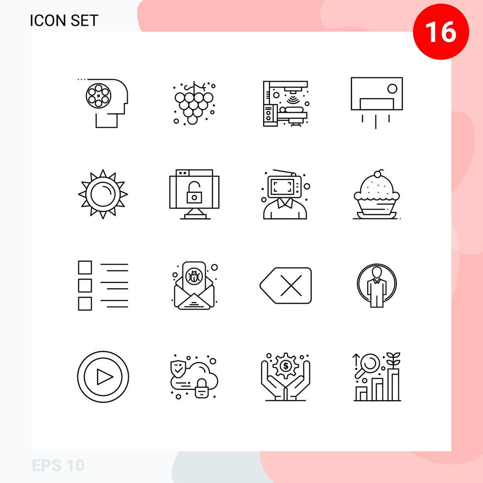 16 Creative Icons Modern Signs and Symbols of sun home ware machine home ac Editable Vector Design Elements