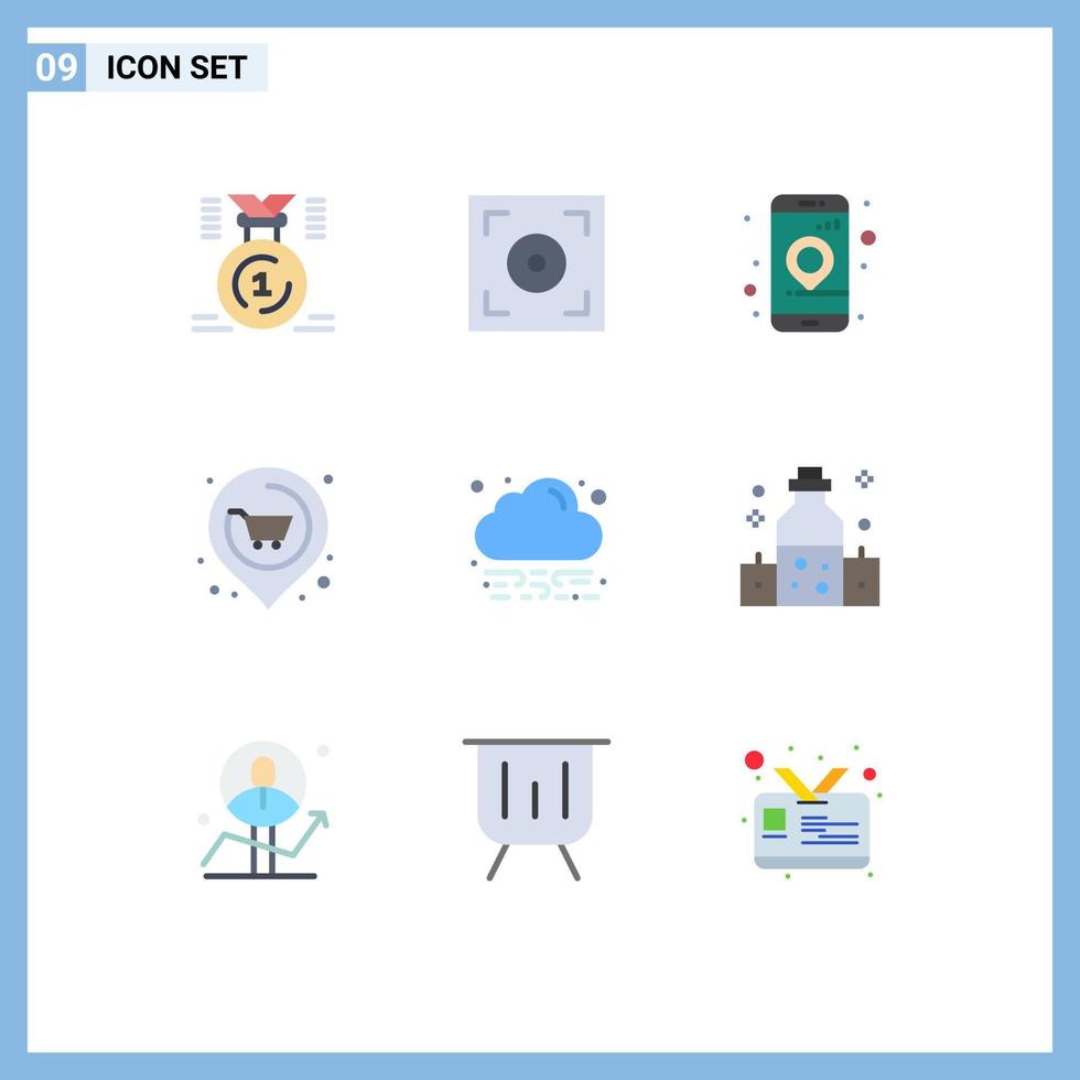 Group of 9 Modern Flat Colors Set for green supermarket app real location Editable Vector Design Elements